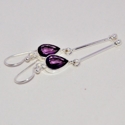 2.0 Earring Amethyst Gemstone Handmade 925 Sterling Silver Jewelry - Picture 3 of 4