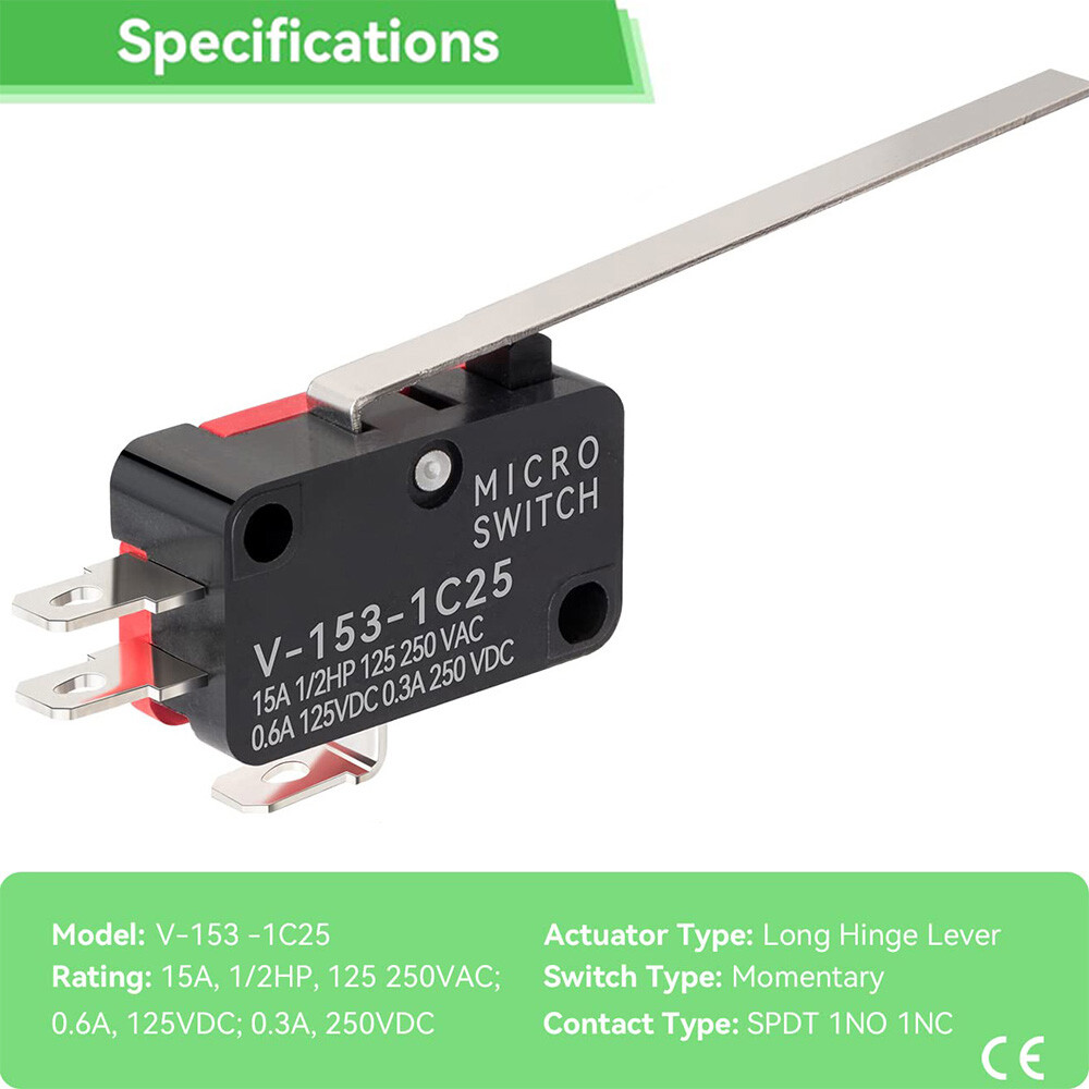 AC 250V 5A Spdt 1no 1nc Momentary Hinge Long Lever Micro Switches 3