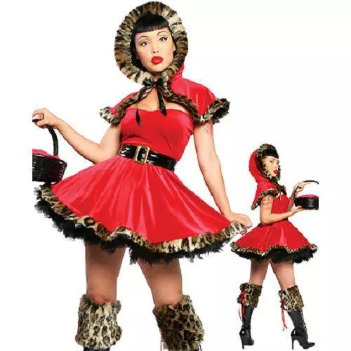 Costume donna vestito carnevale CAPPUCCETTO ROSSO leopardato maschera  DL-018