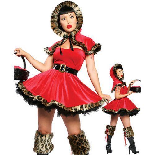 Traje Vestido Mujer Carnaval Caperucita Roja Leopardo Máscara DL-018