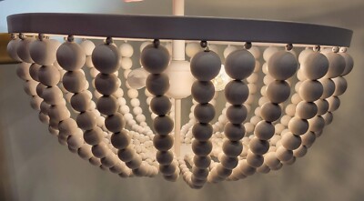 Pottery Barn Kids Beaded Naturalist Flush Mount 18  Wood Bead Light Fixture EUC