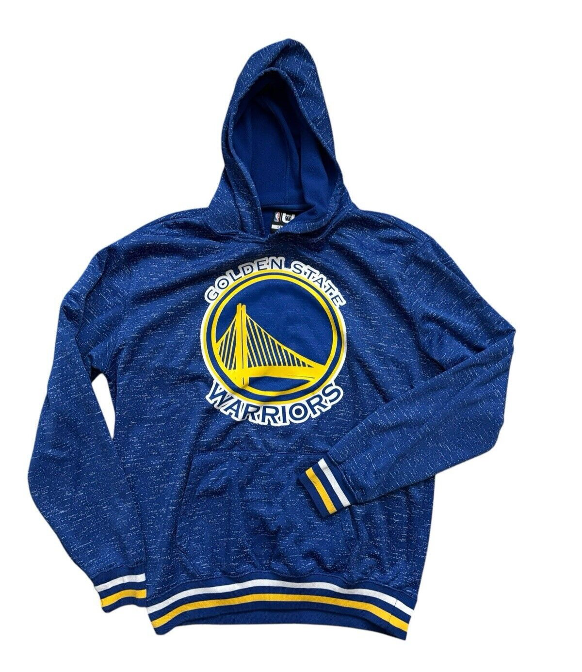 NBA Golden State Warriors Fleece Hoodie Mens Large Heathered Blue Ribbed Cuffs