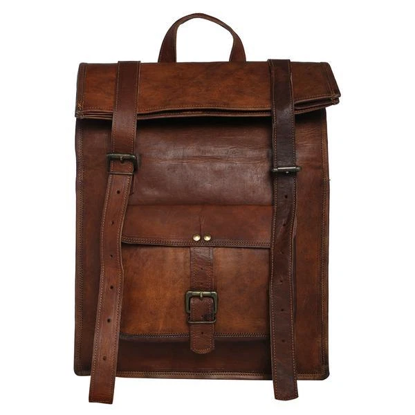 Men's Leather Folding Backpack Laptop Bag Large Hiking Travel Camping Carry On
