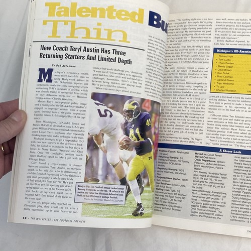 The Wolverine Magazine 1999 Football Preview Issue Ian Gold / Dhani Jones - Picture 10 of 11