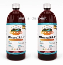 2 BOTTLES MAXIMUM LIVING MINERALRICH LIQUID MINERALS. MINERAL RICH. 64 OZ. TOTAL