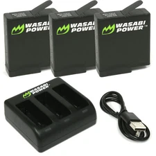 Wasabi Power Battery (3-Pack) and Triple Charger for GoPro HERO7 Black, HERO6,