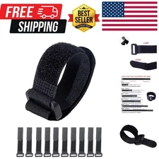 10-Pack Adjustable Nylon Cable Straps with Buckle – Self-Adhesive & Reusable