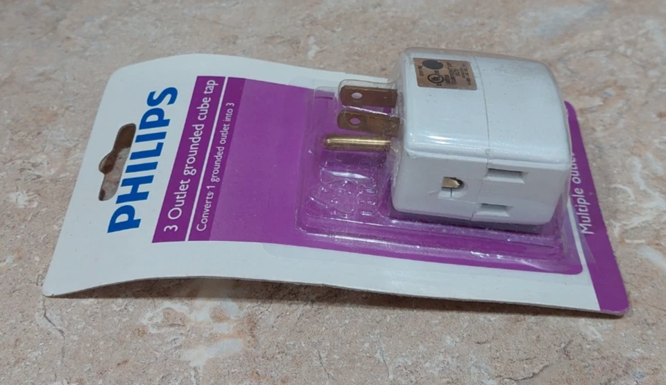 PHILIPS 3 AC Outlet Grounded Cube Tap Multiple Outlet NEW IN PACKAGING - Image 2 of 3