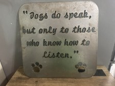 Metal Dog Quote Wall Plaque 'Dogs Do Speak' with Paw Prints Gray