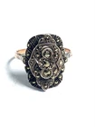 Vintage Sterling Silver & Marcasite Two Tone Statement Ring Size R E719