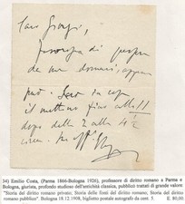 Bologna 18.12.1908. Prof. Emilio Costa, Giurista, x Giuseppe Giorgi, Bologna.