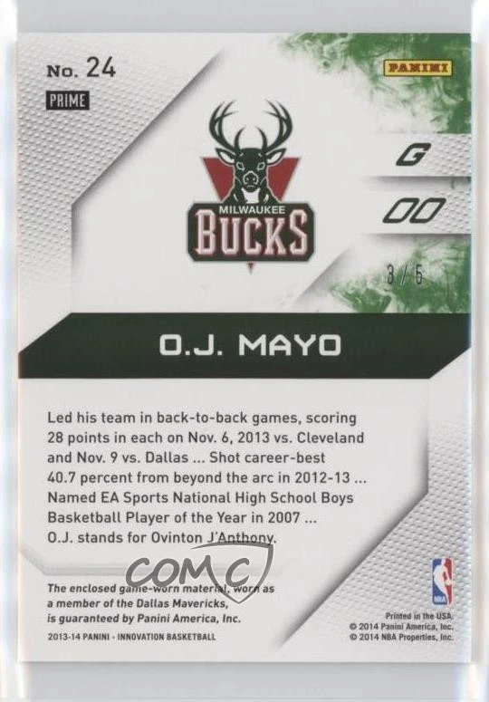 2013-14 Panini Innovation Memorable Memorabilia Prime /5 OJ Mayo #24 - Image 2 of 2