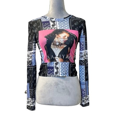 Y2k Aaliyah One in A Million Cropped Top Black Sheer 90s Festive Gift Gothic