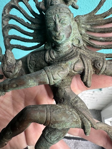 Antike Bronze Figur Nataraya in Feuerkranz Gottheit Shiva Schöne Alte Patina - Bild 13 von 24