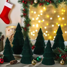 Green 6 Pcs Velvet Christmas Tree Figurines - 6" 8" 10" 12" Winter Holiday Mo...
