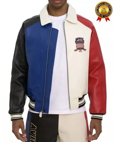 Men Avirex Multi Color Bomber American Flight Jacket Faux Leather Jacket for Men