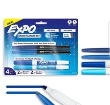 Expo Mixed Marker Set 4 Count 2 Wet Erase 2 Dry Erase Fine Tip Blue Black