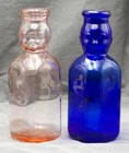 Vintage Cobalt Blue & Pink Brookfield Double Side Baby Face Quart Glass Bottles