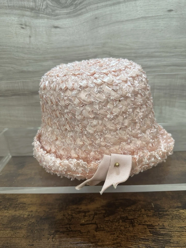 Sombrero de Colección EMME Boutique Rosa Texturizado Paja Moda Borde Redondo con Cinta Años 60 Foto 2 de 4