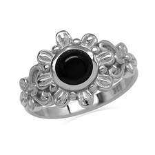 Round 6mm Black Onyx 925 Sterling Silver Flower Solitaire Women Ring