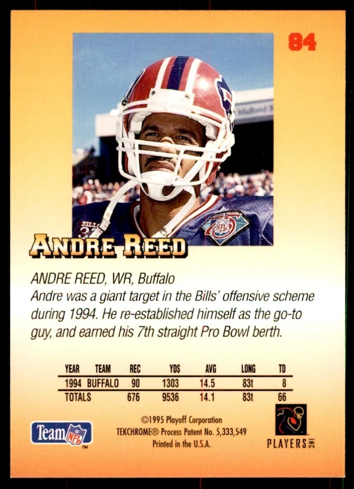 1995 Playoff Andre Reed Football Cards #84 - Image 2 of 2