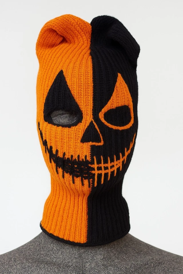 Knitted Pumpkin Skull Ski Mask: Halloween Horror Balaclava - Image 2 of 4