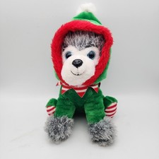 Walmart Grey Dog Husky Plush Stuffed Animal Toy 9.5" Green Elf Costume 324284
