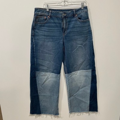American Eagle Low Rise Baggy Wide Leg Patchwork Jeans Women Size 10 R 34x28