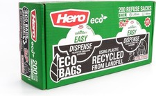 Hero 200 x 70L Heavy Duty Bin Bags Strong Recycled Black Refuse Rubbish Sacks