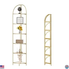 CROFY 6-Tier Foldable Corner Shelf - Metal Plant Stand with Gold Frame & Clear