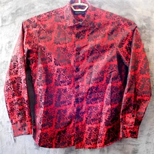 Barry Wang Shirt Mens L Silk Blend Paisley Brocade Night Life Party Clubbing