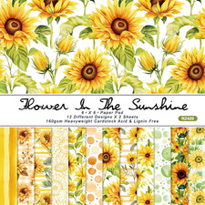 Sunflower Pattern Scrapbook Paper 6X6, Decorative Craft Paper Pack, Single-Sided