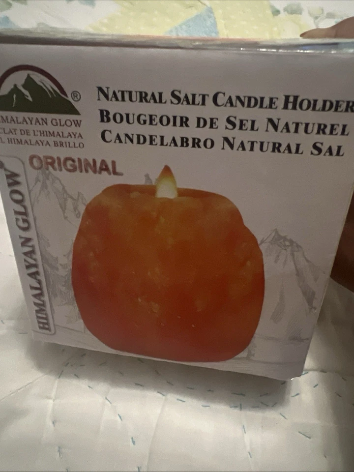 Candelabro de sal natural naranja profundo del Himalaya - 4” luz de té tallada a mano Foto 3 de 4