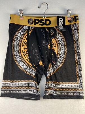 PSD Underwear Men's Black & Gold Panther Boxer Briefs NWT New Size Large