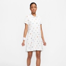 Nike Court Printed Womens Tennis Polo Dress CT2943-100 White- Size Medium