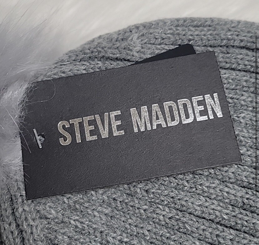 New, Steve Madden grey knit ribbed fleece lined beanie pom  display picture 2