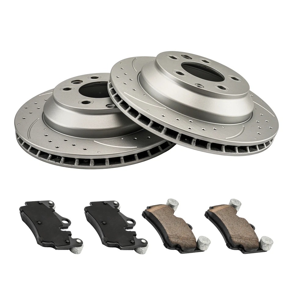 Rear Drilled Slotted Rotors Ceramic Brake Pads Kit 330mm For Audi Q7 07-15 New - Image 2 of 4
