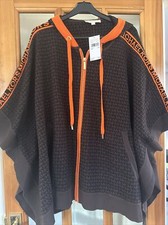 Womens Blue Signature Michael Kors Jaccard Zipped/hooded Poncho L/xl