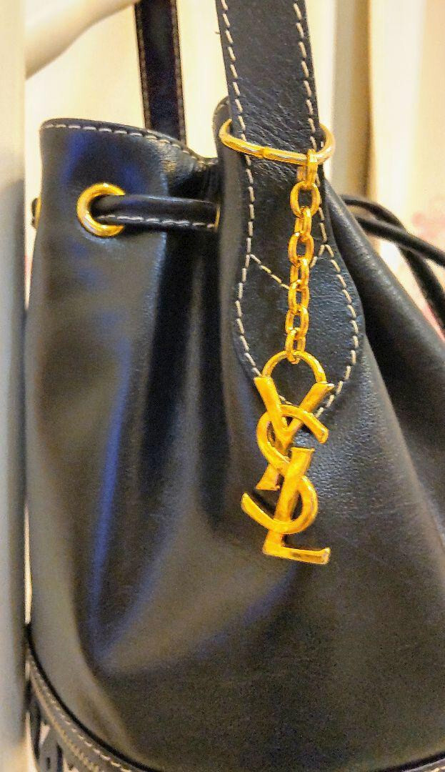 Borsa a tracolla Yves Saint Laurent blu navy vera pelle tipo secchiello rara