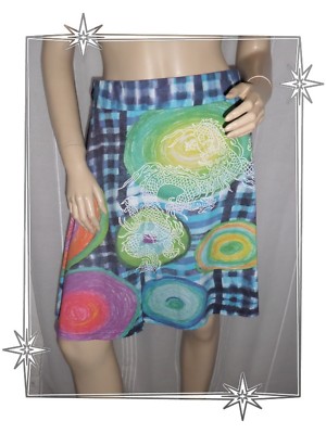 Jupe Desigual Imprimée Dragons Ronds - Taille M - Coton Ample Style Bohème - Occasion Très Bon état