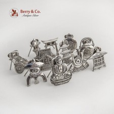 Japanese Figural Place Card Holders Set of 11 950 Sterling Silver 1950