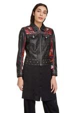 Desigual Black Carole Jewelled Faux Leather Embroidered Jacket 36-46 Uk8-18 £159