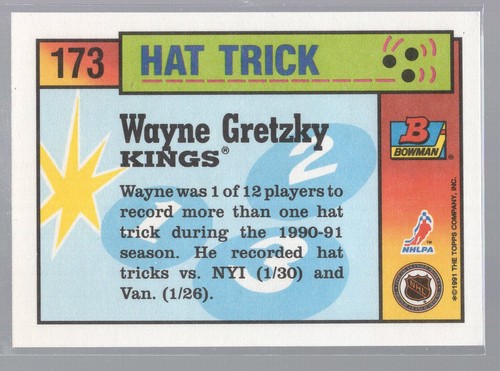 * WAYNE GRETZKY - 1991-92 Bowman #173 (Hat Trick) - Picture 2 of 2