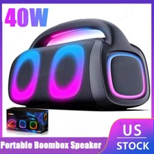 40W Dual 5" Woofers Portable Boombox Bluetooth Speaker DJ Party System LED Light