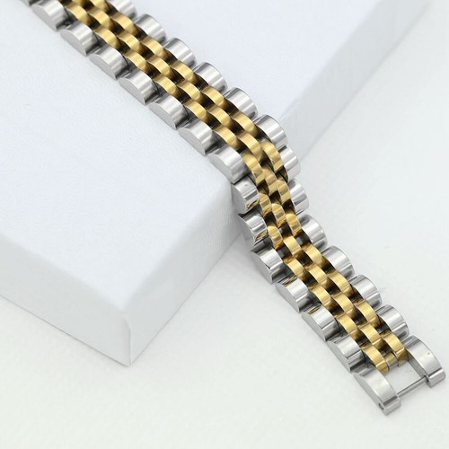 Men's 8" Stainless Steel Silver 12mm Watch Band Bracelet.Gold plated +Box - Picture 2 of 3