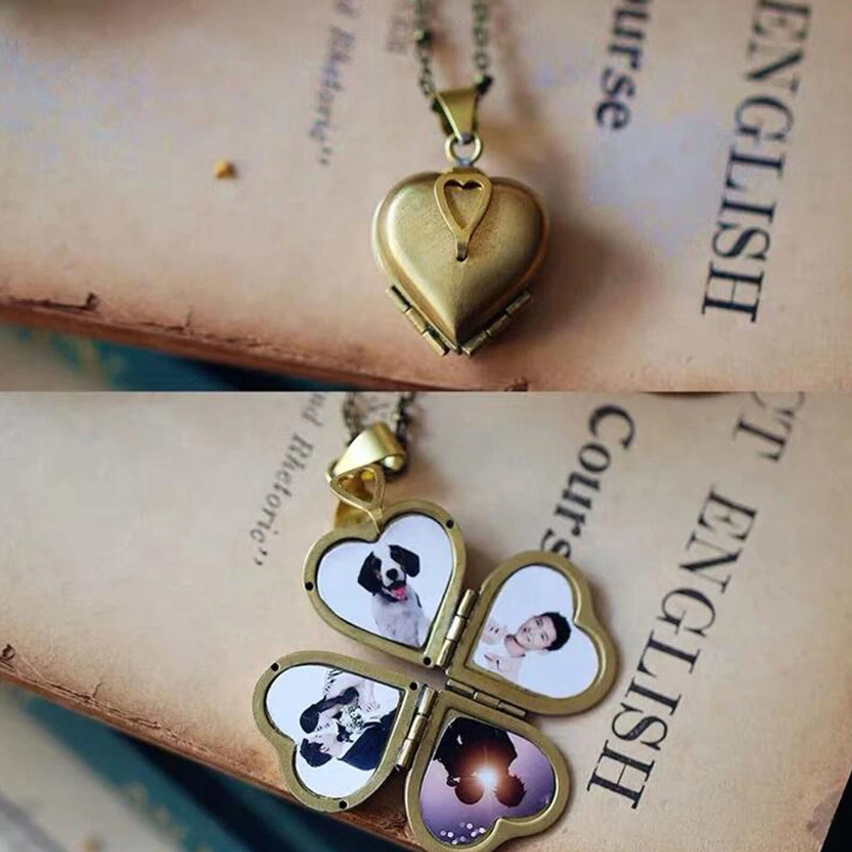 Diy Jewelry Vintage Heart Shaped 4 layer Photo Locket Necklace Openable Pend