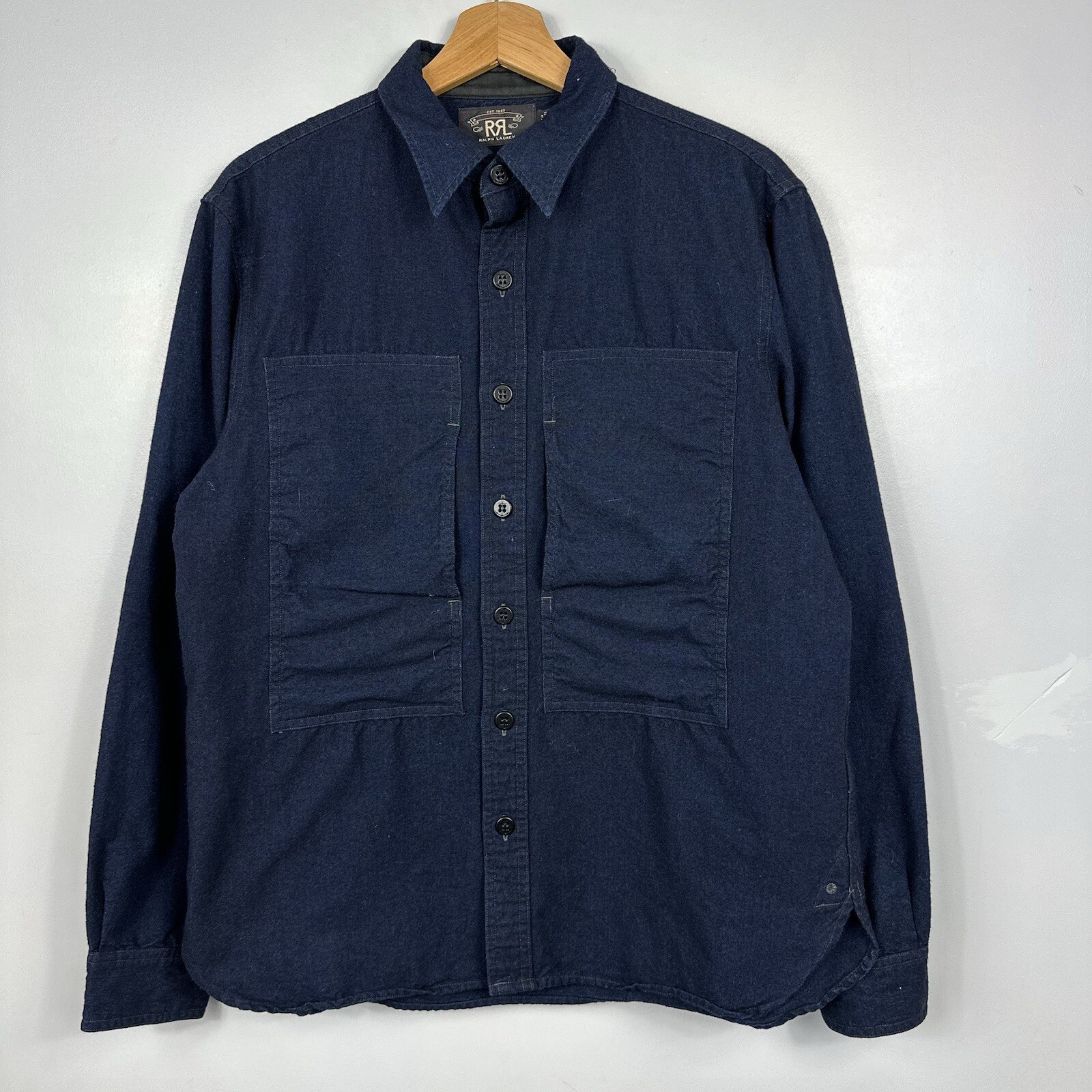 RRL Double RL Polo Ralph Lauren Over Shirt Smock, Wool, Indigo, Size Mens Medium