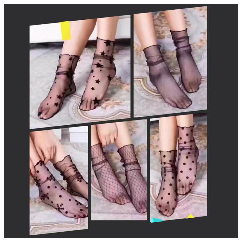 APL Calze a maglia calze di seta nere sottilissime pantofole corte ↑