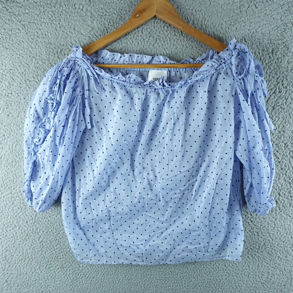 Seed Heritage Womens Top Small Blue Polka Dot Off The Shoulder Tie Summer Light