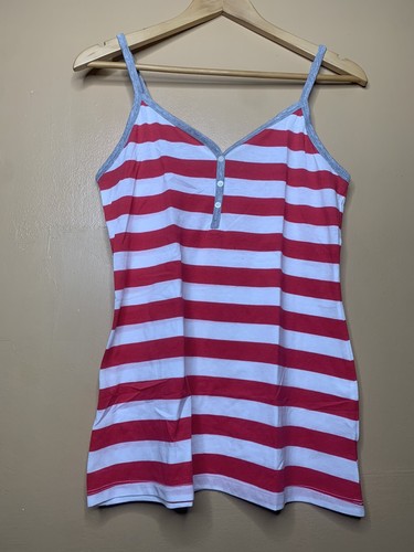 Old Navy Women Size Small Tank Top V Neck Red White Striped Spaghetti Strap - Picture 6 of 14